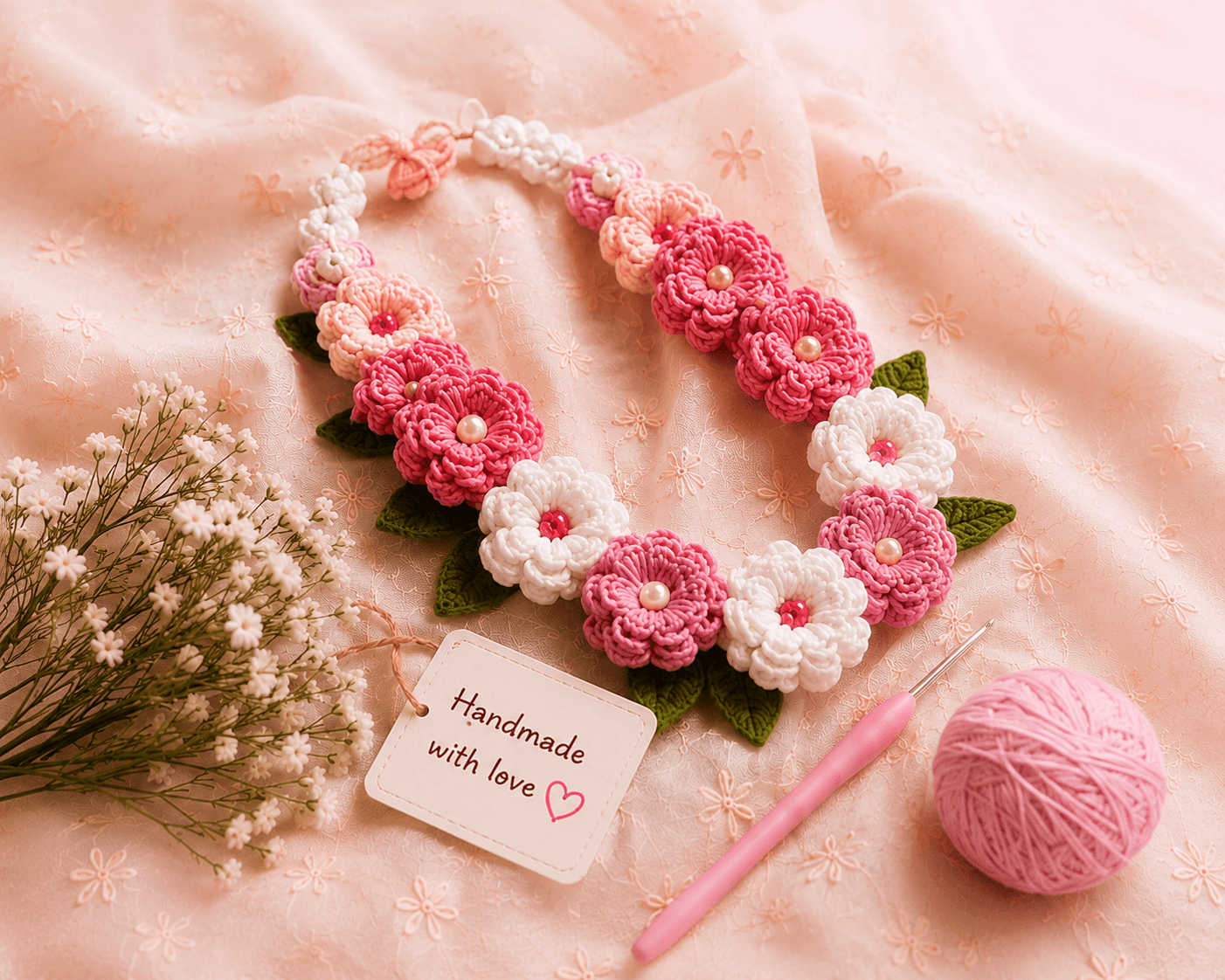Handmade crochet gajray and flowers